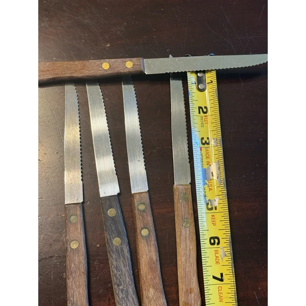 Lot Of 5 Vintage Stainless Steel Steak Knives With Wood Handles Japan